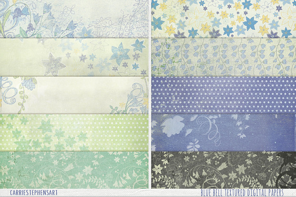 Periwinkle Blue Floral Digital Paper in Patterns - product preview 4