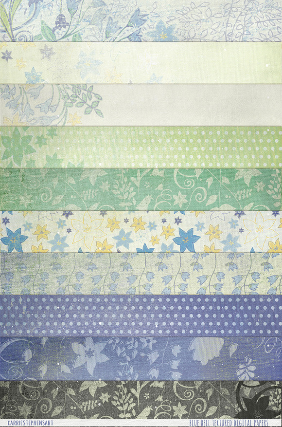 Periwinkle Blue Floral Digital Paper in Patterns - product preview 5