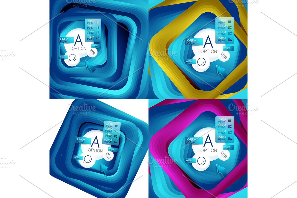 Set of rotating swirl square backgrounds, color rectangles with stepping blending effect with sample infographics or slogan. Business presentation templates. in Textures - product preview 8