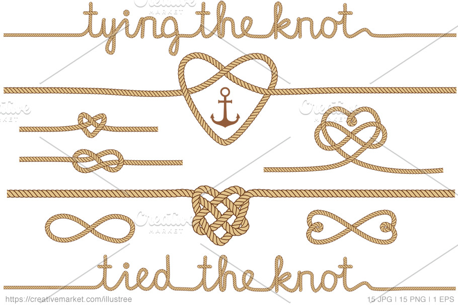 Tying the knot, beige vector set