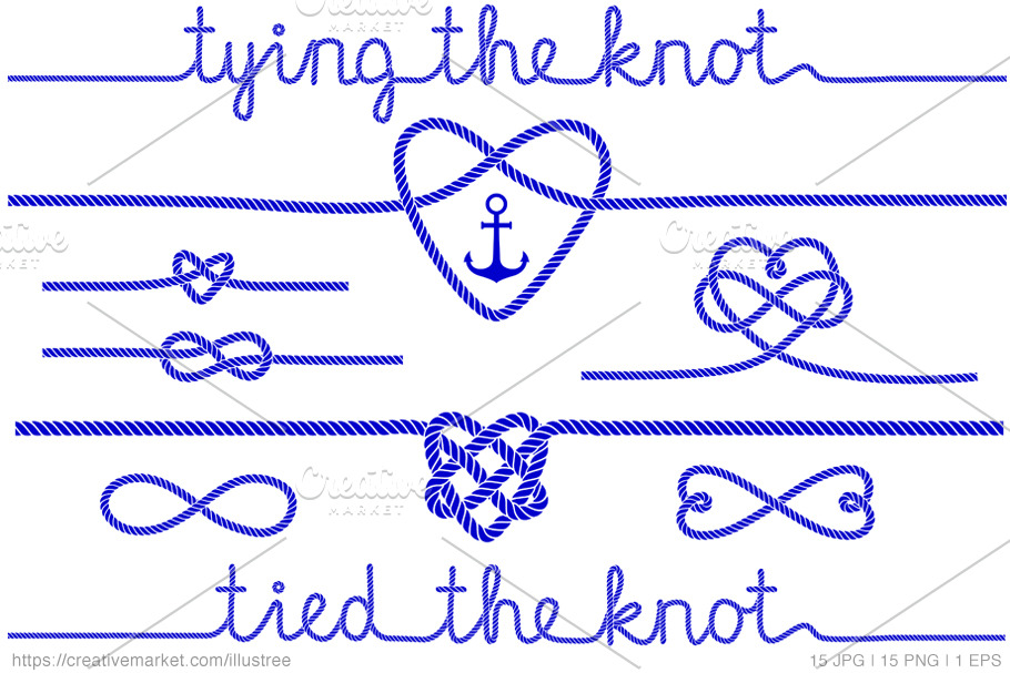 Tying the knot, blue vector set