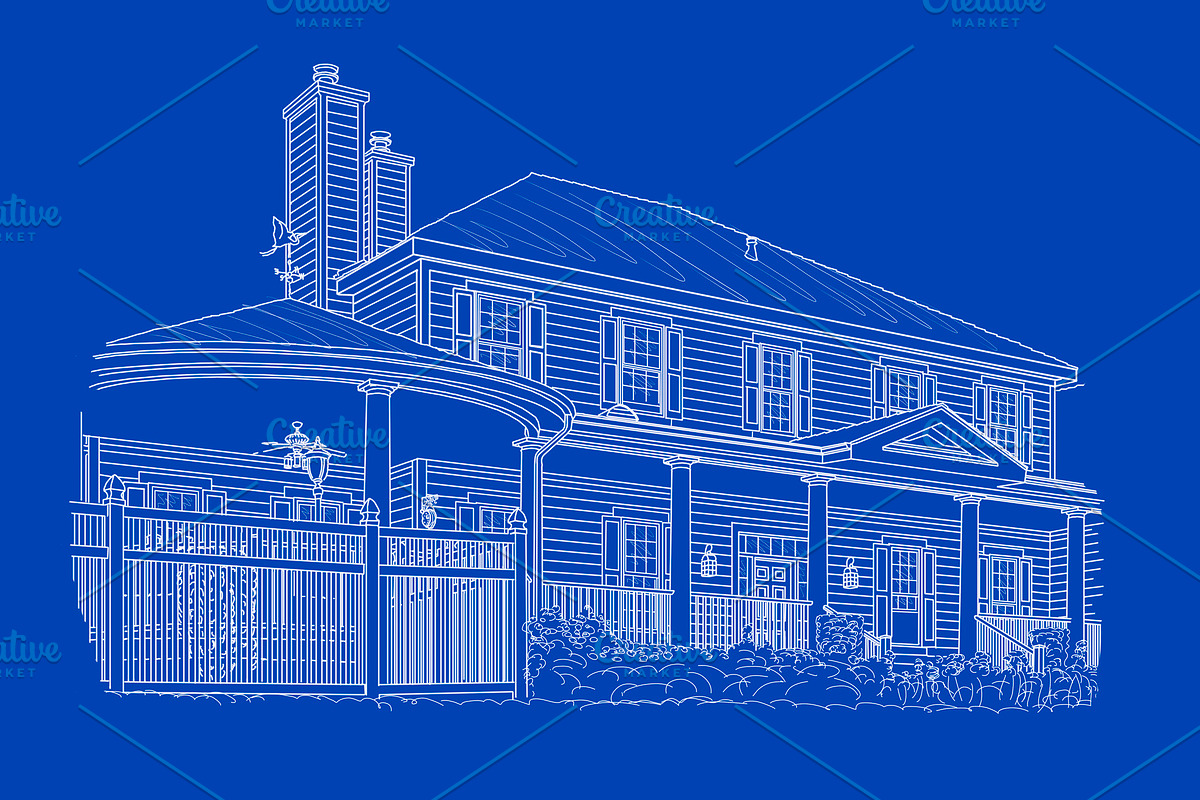 White House Drawing on Blue in Illustrations - product preview 8