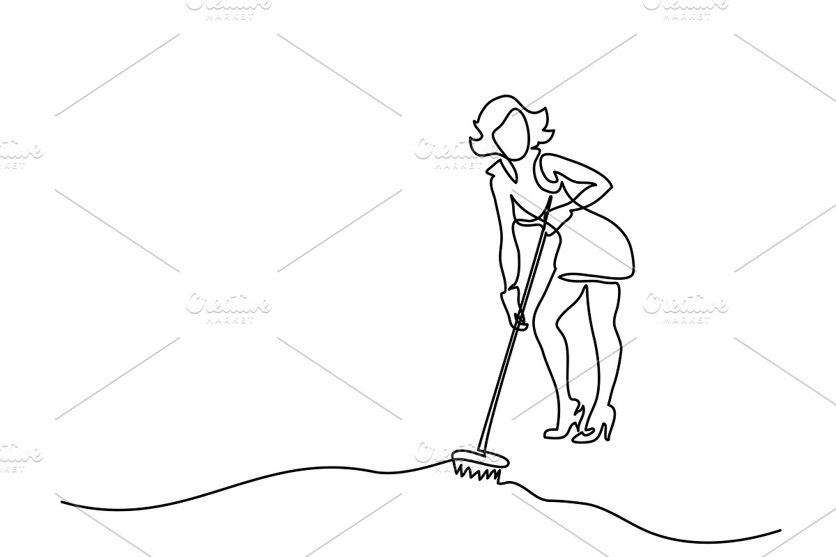Young woman washes floor with mop in Illustrations - product preview 8