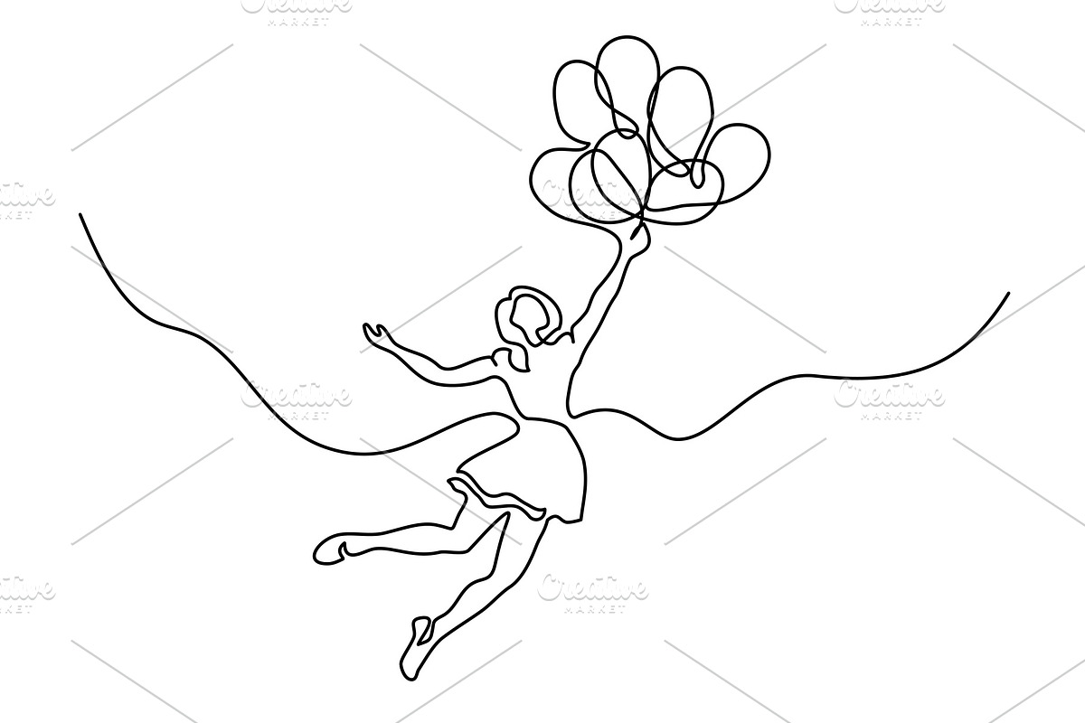 Girl flying in air with balloons in Illustrations - product preview 8
