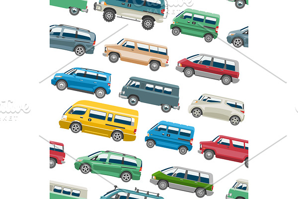 Van car vector minivan delivery cargo auto vehicle family minibus truck and automobile banner isolated van citycar seamless pattern background