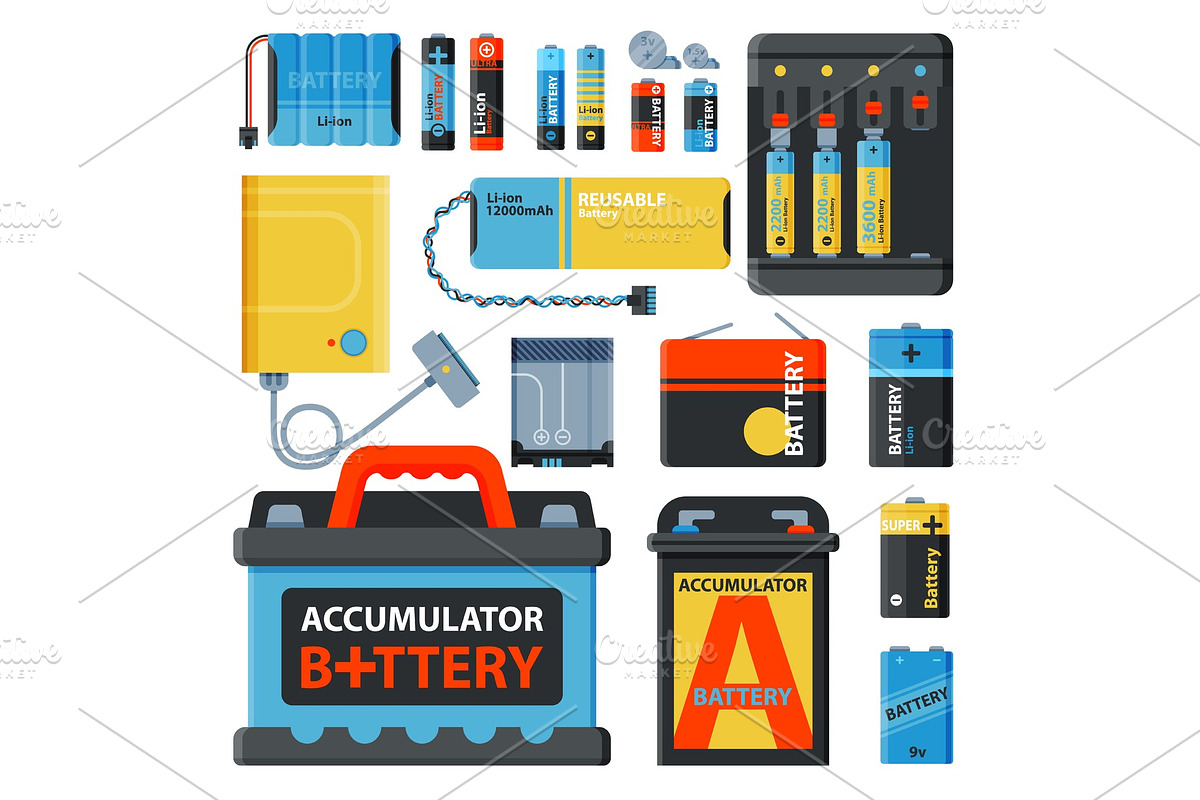 Battery energy save accumulator vector tools electricity charge fuel positive supply and isposable battery component alkaline industry technology accumulative illustration. in Textures - product preview 8