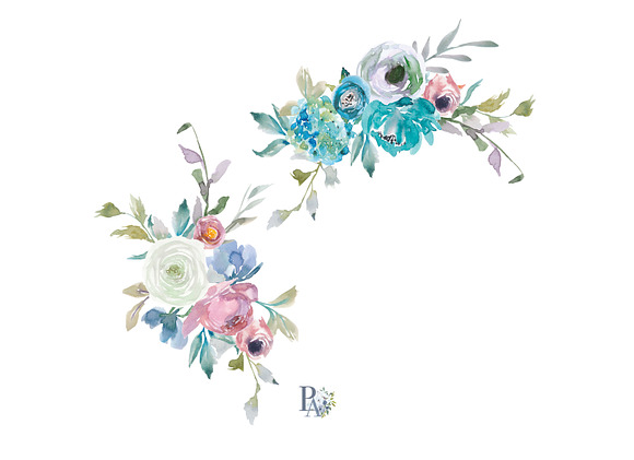 Watercolor Dusty Blue Floral Clipart in Illustrations - product preview 3