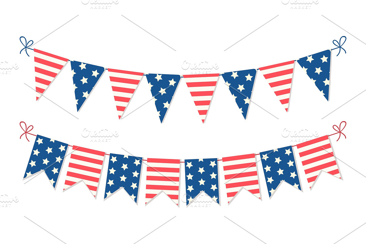 Cute USA festive bunting flags in traditional colors ideal as american holidays banner in Textures - product preview 8