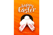 Happy Easter greeting card with funny easter bunny ass, foot, tail in the hole