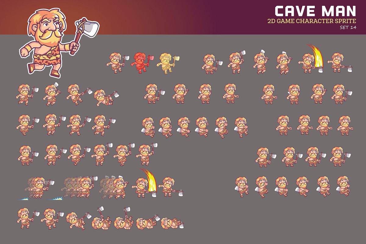 CAVE MAN GAME SPRITE in Illustrations - product preview 8