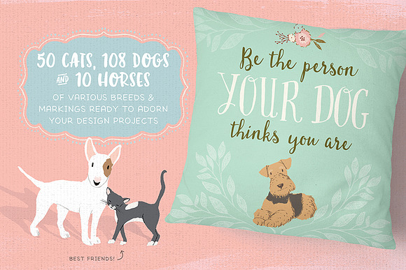 Cats, Dog breeds & Horses: 165 pets in Illustrations - product preview 1