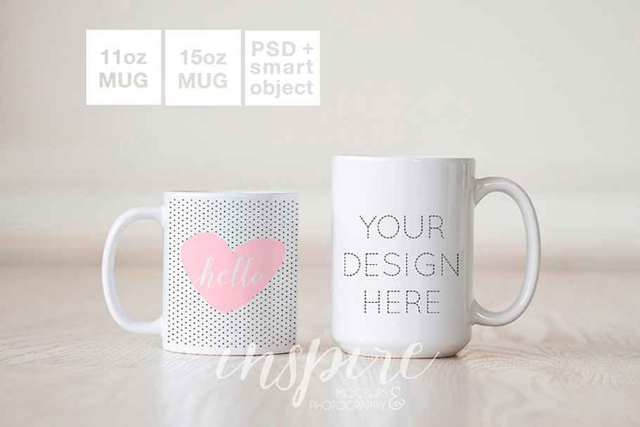 11oz and 15oz Comparision Mug Mockup in Product Mockups - product preview 8