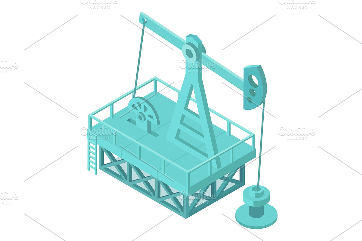 Oil pump extraction derrick. Oil mining industrial machine for petroleum. 3d isometric vector stock clipart illustration. in Illustrations - product preview 8