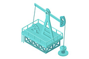 Oil pump extraction derrick. Oil mining industrial machine for petroleum. 3d isometric vector stock clipart illustration.