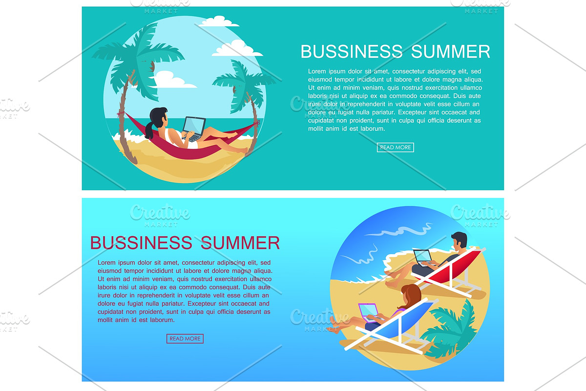 Business Summer Page and Text Vector Illustration in Objects - product preview 8