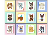 Puppies and Dogs Poster Set Vector Illustration