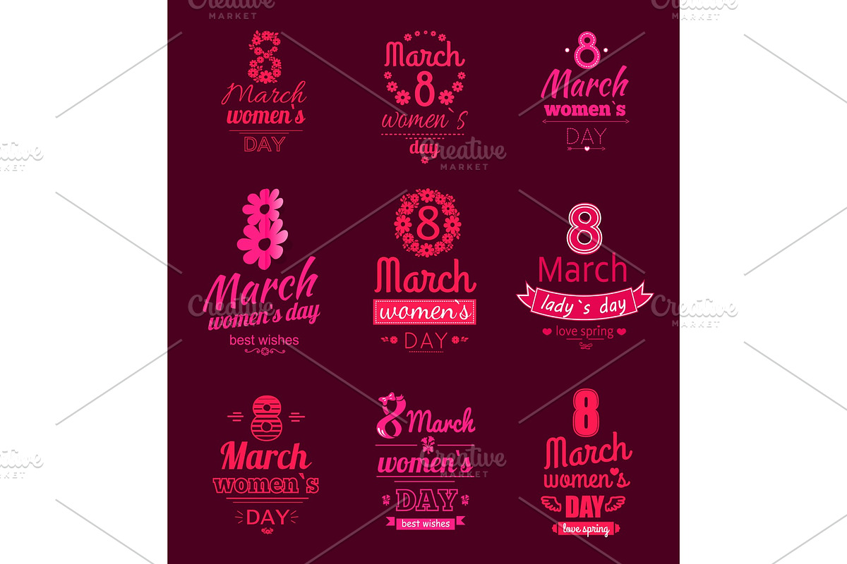 Posters Set with Best Wishes on 8 March Womens Day in Illustrations - product preview 8