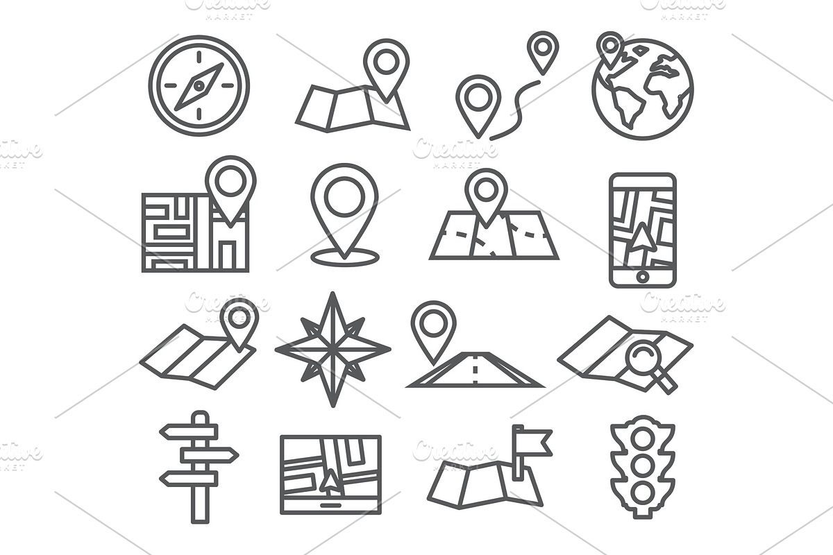 Navigation and Map line icons in Illustrations - product preview 8
