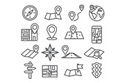 Navigation and Map line icons