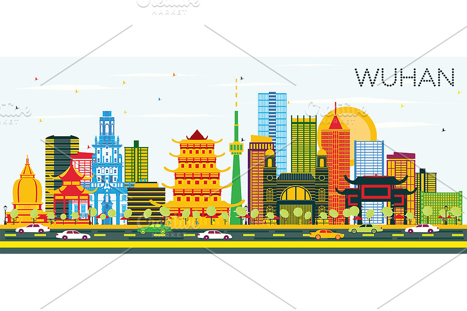 Wuhan China City Skyline in Illustrations - product preview 8