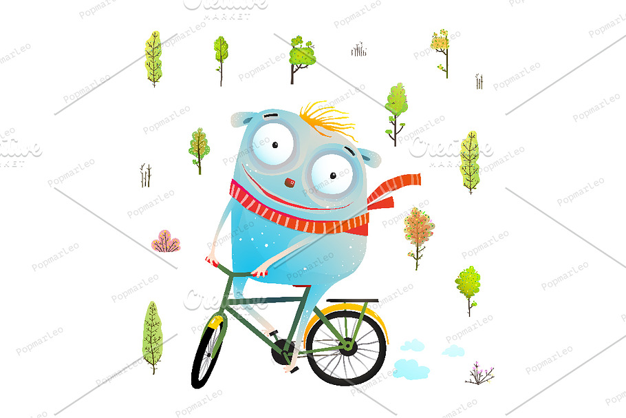 Character with Bicycle Riding in Illustrations - product preview 8