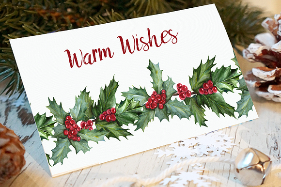 Watercolor Holly Clip Art Set in Illustrations - product preview 4