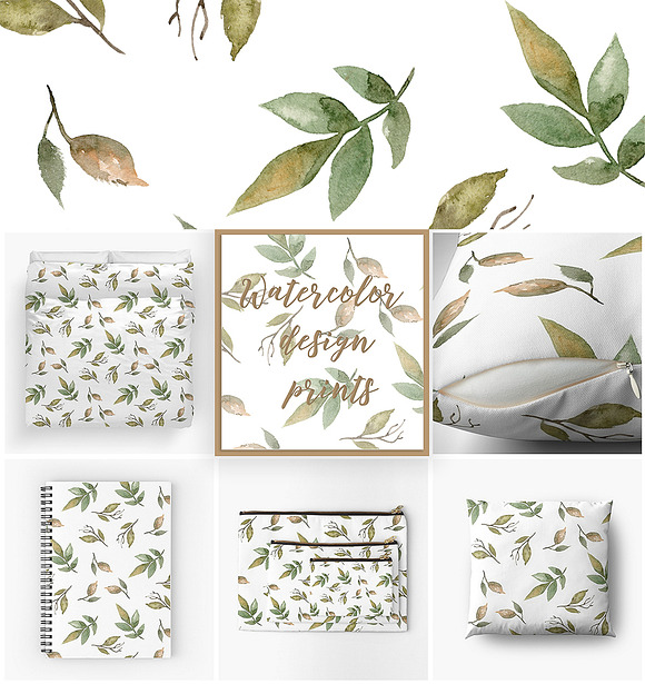 Watercolor branches pattern in Patterns - product preview 3
