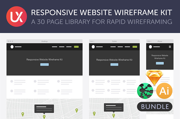 Responsive Website Wireframe Kit in Wireframe Kits - product preview 4