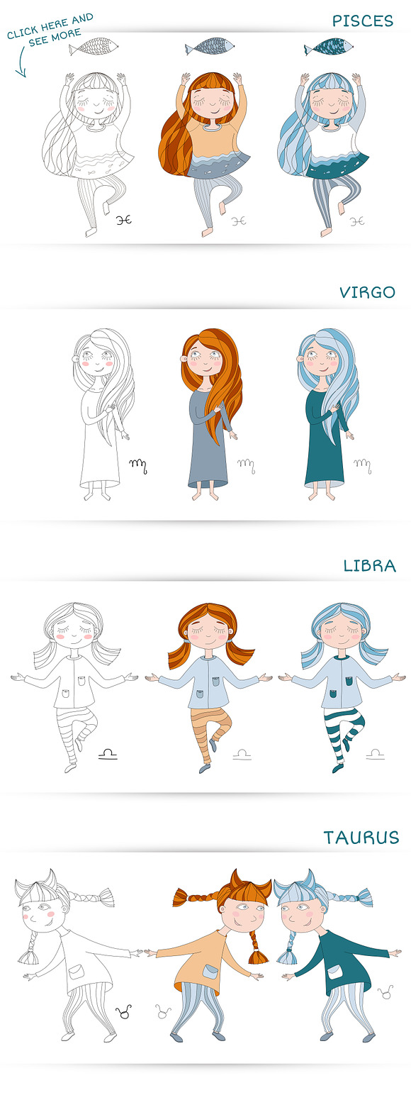 Zodiac Signs Girls For Horoscope in Objects - product preview 3