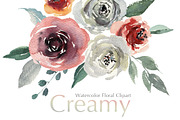Watercolor Flowers Creamy Roses PNG
