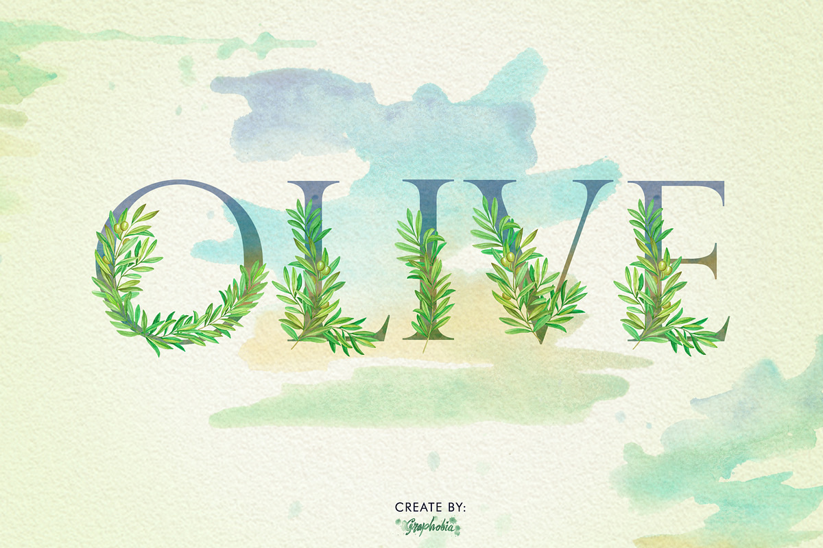 Olive Branch Watercolor Alphabets in Illustrations - product preview 8