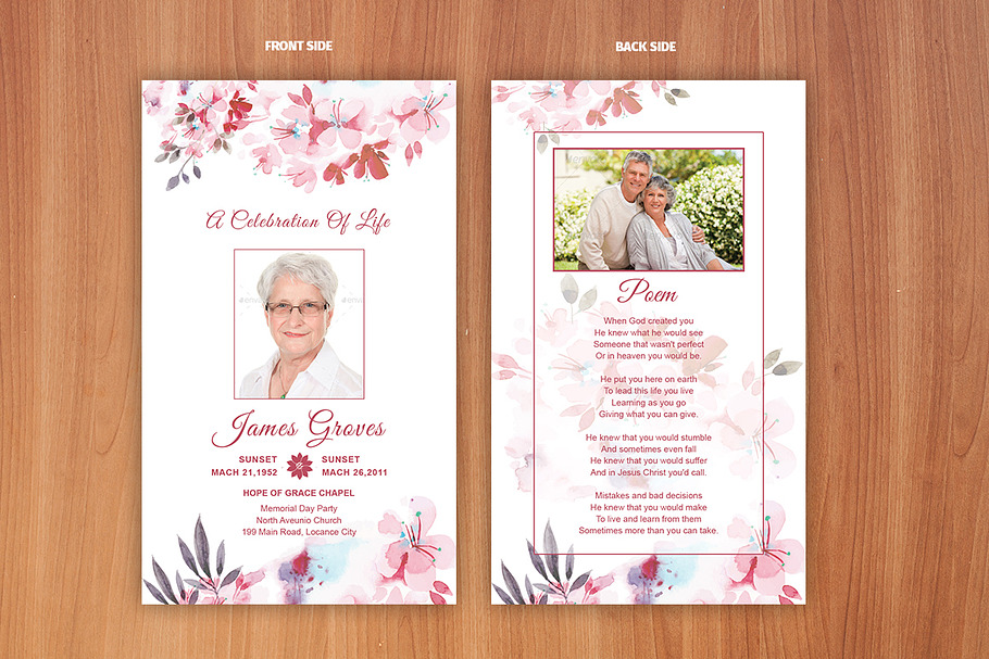 Flower Funeral Prayer Card Template