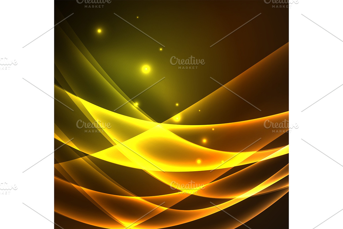 Energy lines, glowing waves in the dark, vector abstract background in Illustrations - product preview 8