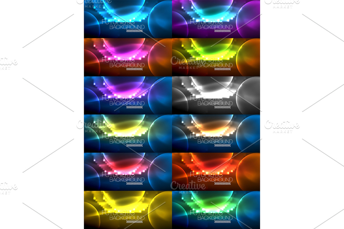 Set of magic neon shape abstract background, shiny light effect template for web banner, business or technology presentation background or elements in Illustrations - product preview 8