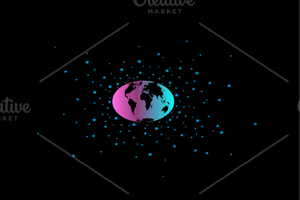 World map ultra violet neon