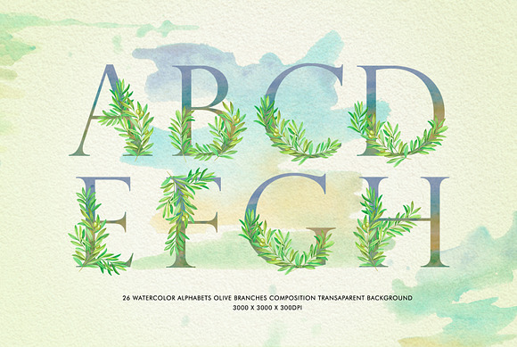 Olive Branch Watercolor Alphabets in Illustrations - product preview 2