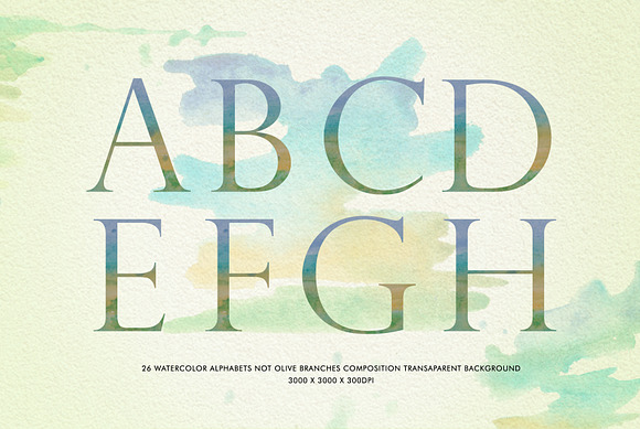 Olive Branch Watercolor Alphabets in Illustrations - product preview 3