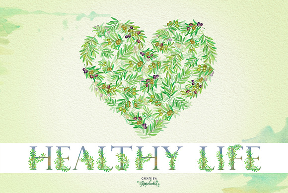Olive Branch Watercolor Alphabets in Illustrations - product preview 4