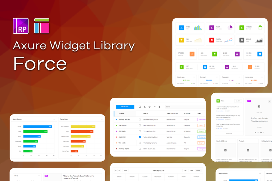 Force / Axure widget library in Website Templates - product preview 8