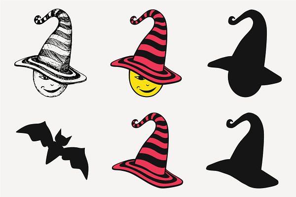 Witch's Hat and bat vector SVG PNG