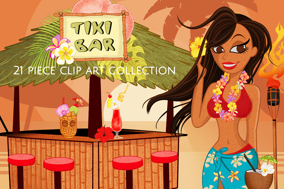 Luau Clip Art Graphics Set in Illustrations - product preview 8