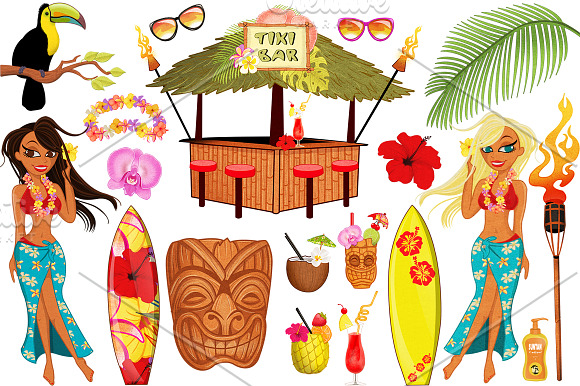 Luau Clip Art Graphics Set in Illustrations - product preview 1