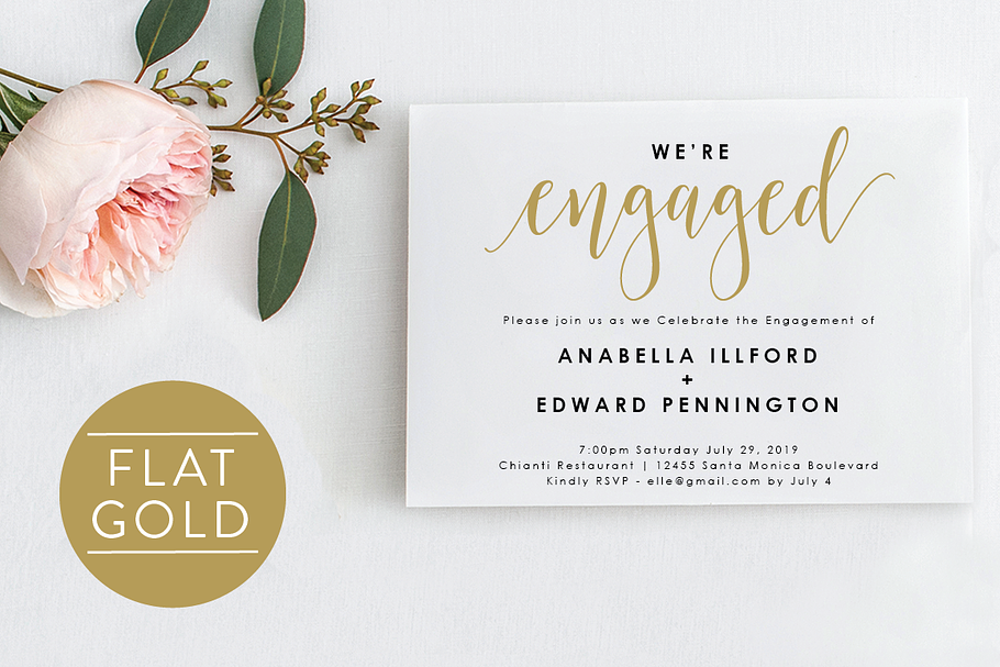 Gold Engagement Invite -Editable PDF