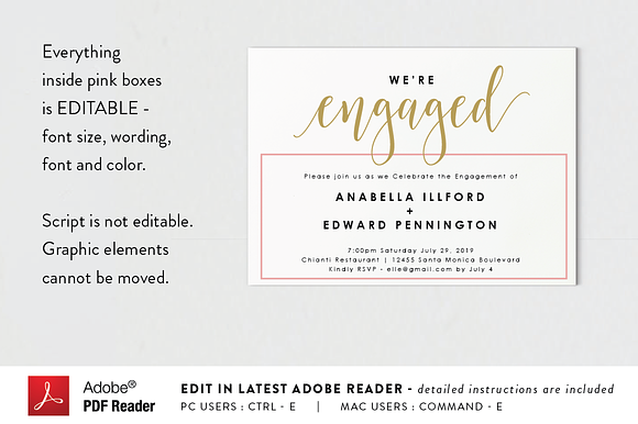 Gold Engagement Invite -Editable PDF in Wedding Templates - product preview 1