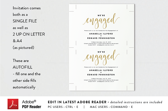 Gold Engagement Invite -Editable PDF in Wedding Templates - product preview 2