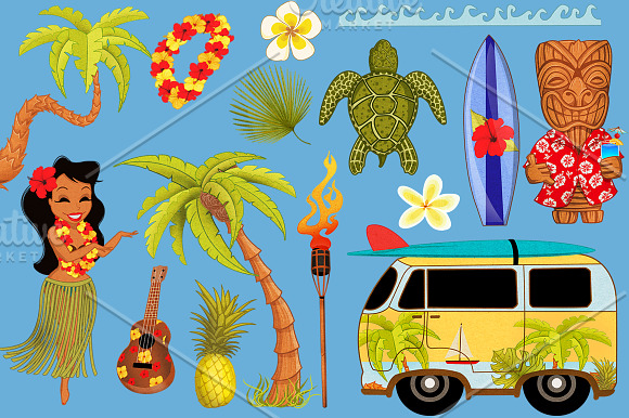 Aloha Hawaiian Luau Clip Art Set in Illustrations - product preview 1