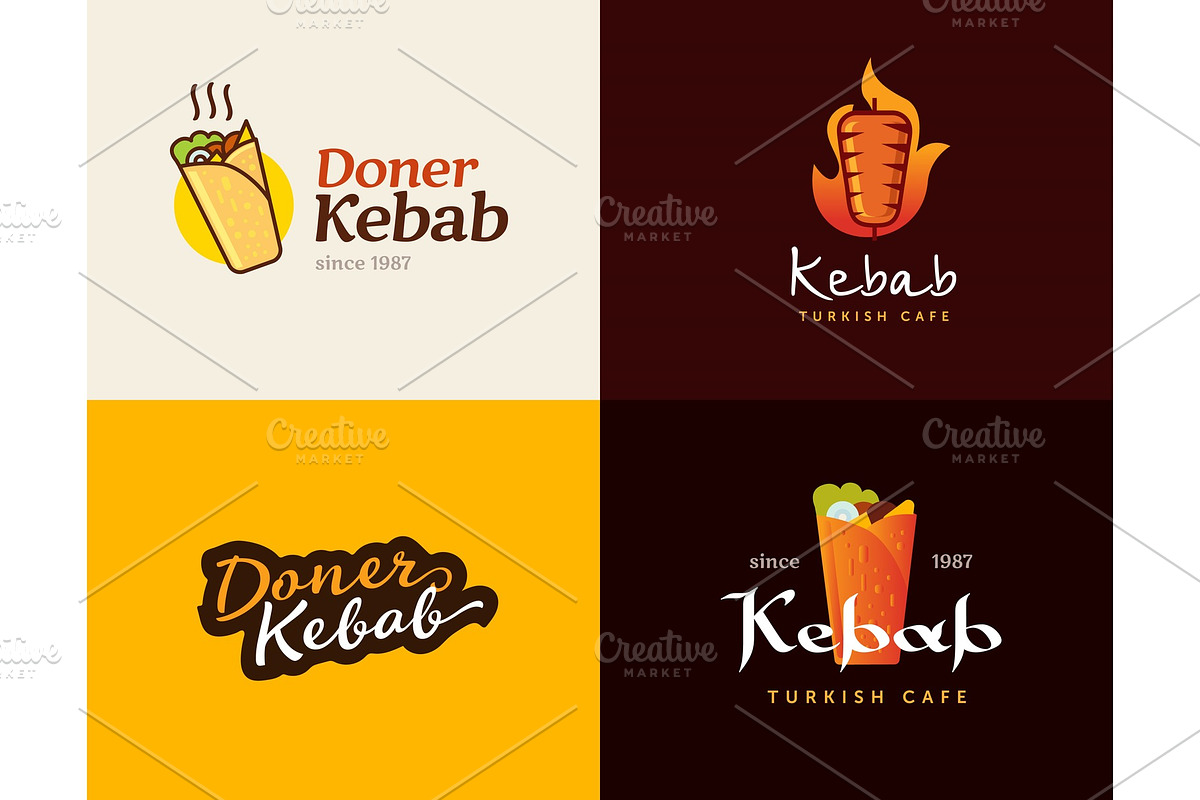 Set of doner kebab logo templates. Vector creative labels for Turkish and Arabian fast food restaurant. in Illustrations - product preview 8