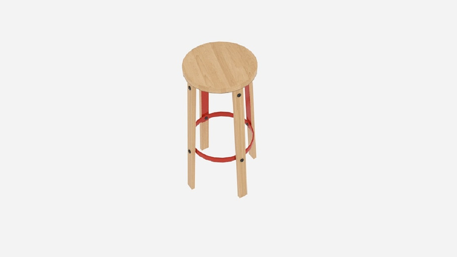 Wood Metal Stool 01 Germes  in Furniture - product preview 1