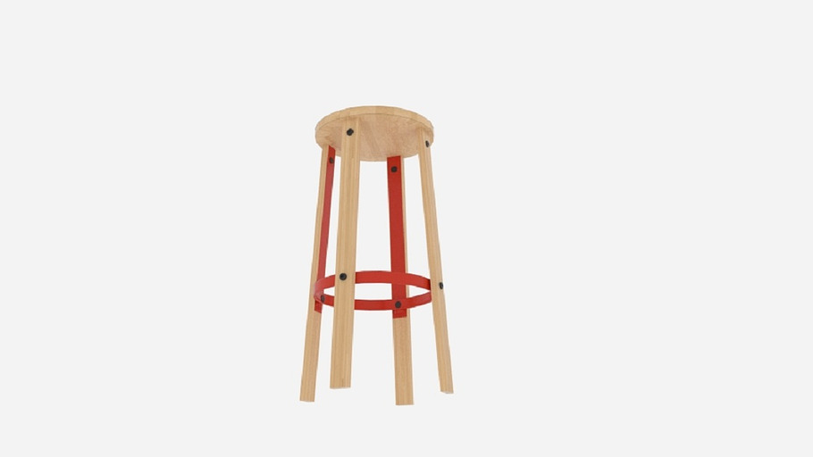  Wood Metal Stool 01 Germes  in Furniture - product preview 2