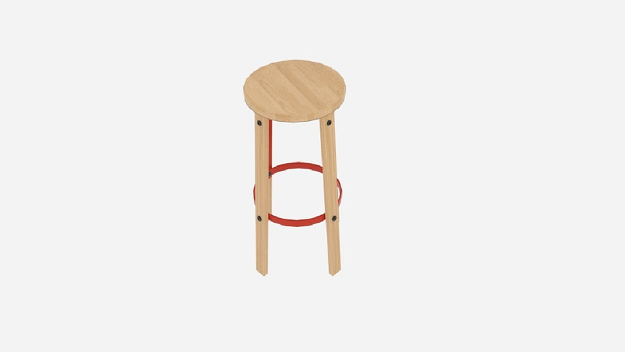  Wood Metal Stool 01 Germes  in Furniture - product preview 3
